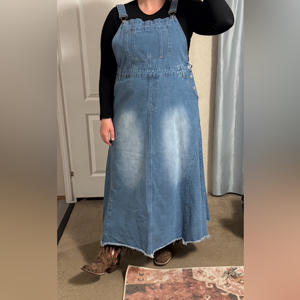 Denim Overalls Dress with Pocket Detail